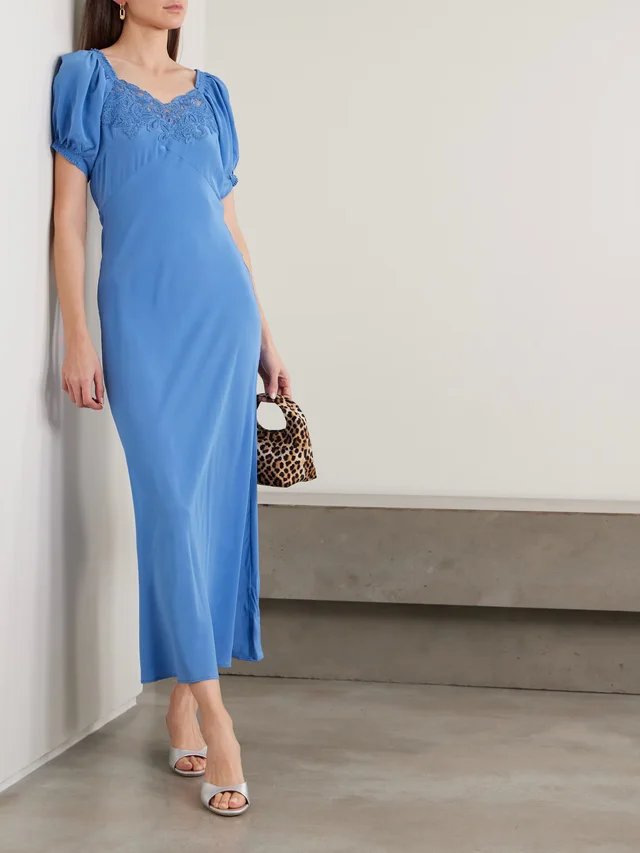 RIXO Ilaria lace-trimmed silk midi dress in Blue, photo 2 of 2 from NET-A-PORTER (Canada)