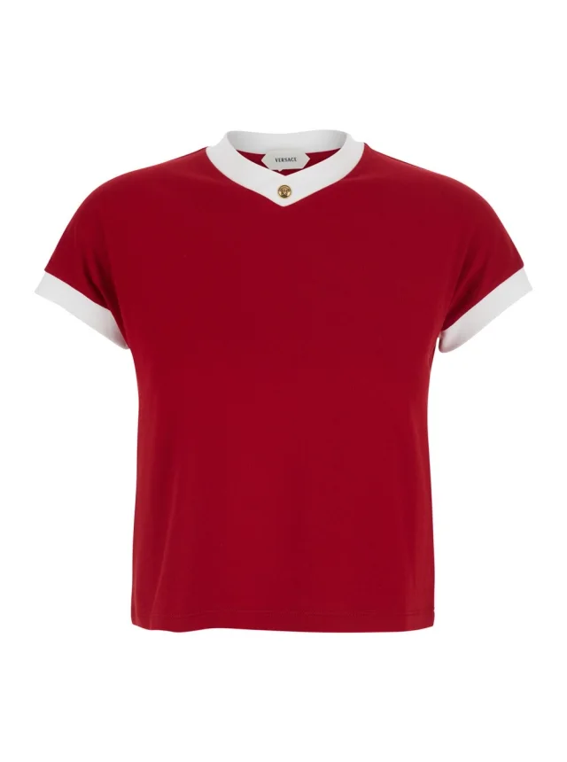 Versace TSHIRT - Red - Logo Print T-Shirt on the Front - Cotton - Men in Red 96% Cotton 4% Elastane from Gaudenzi Boutique, photo 1 of 1