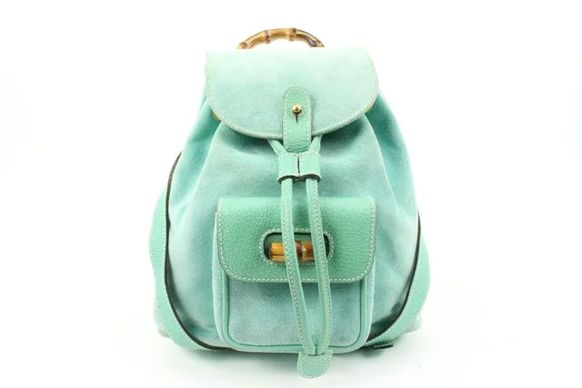 Gucci Rare Mint Green Suede Bamboo Mini Backpack in Green Suede from Bagriculture