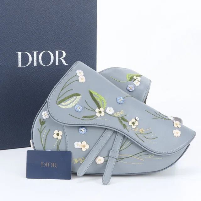 Dior Saddle Flower Embroidery Leather Shoulder Bag in Leather from The Reluxe