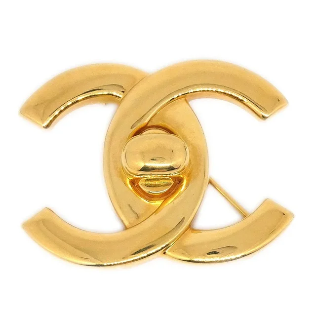 Chanel 1996 Turnlock Brooch Pin Gold Large in Gold from AMORE Vintage Tokyo