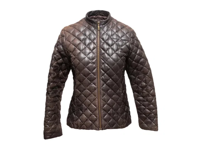 Brown Moncler Quilted Leather Jacket Designer Size 1 in Brown Leather from Designer Revival, photo 1 of 1
