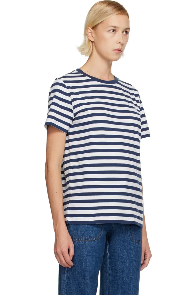 White & Navy Standard 'A.P.C. Brodé' T-shirt, photo 2 of 4 from SSENSE