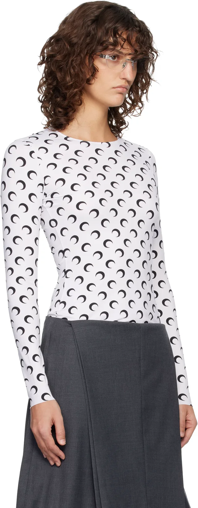 Marine Serre White Recycled Moon Jersey Second Skin Crewneck T-shirt, photo 2 of 5 from SSENSE