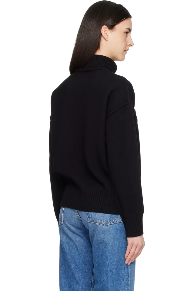 AMI Paris Black Contrast Ami de Coeur Funnel Neck Sweater, photo 3 of 4 from SSENSE