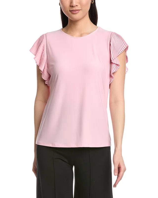 Anne Klein Pleated Flutter Sleeve Top, image 1 of 1 from Gilt