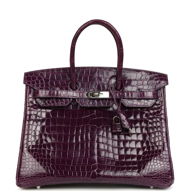 Hermès Birkin 35 Amethyst Shiny Porosus Crocodile Palladium Hardware in Purple Crocodile from Madison Avenue Couture