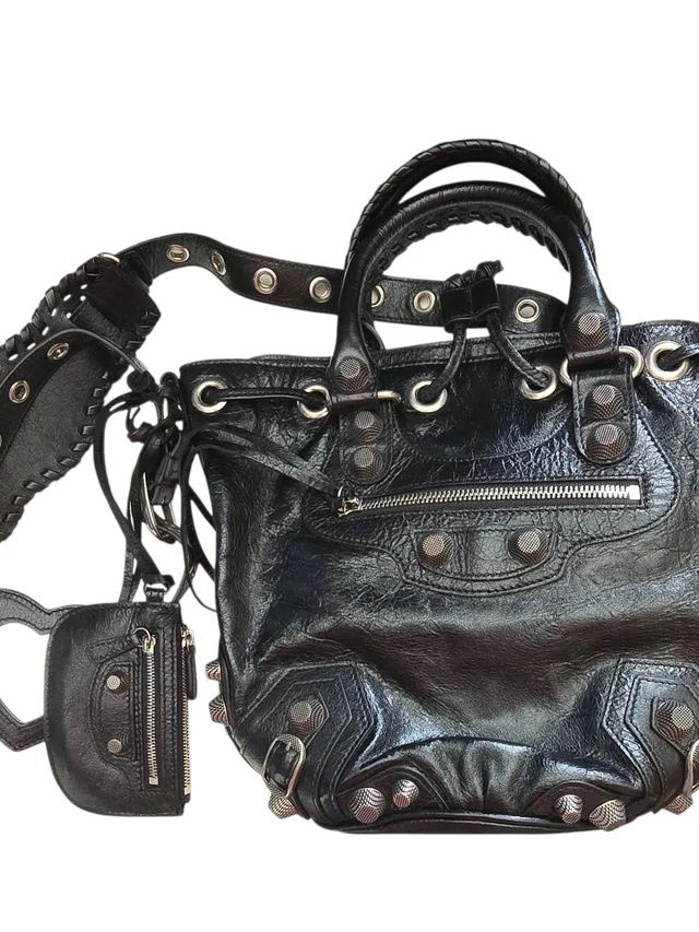 Balenciaga Studded Leather Shoulder Bag With Mini Pouch in black Leather from Poshmark