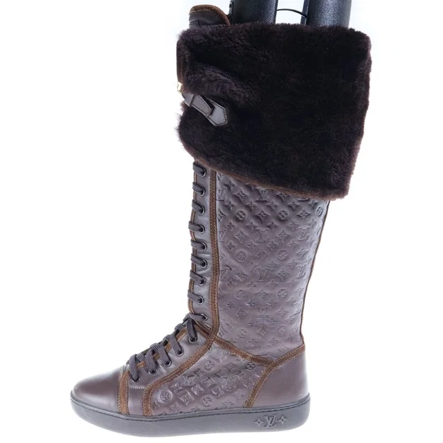 Louis Vuitton Monogram Polka Shearling Paneled Long Boots Flat Shoes in Leather from The Reluxe
