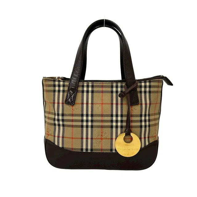 Burberry Check Canvas Leather Handbag in Brown Canvas from LuxUness