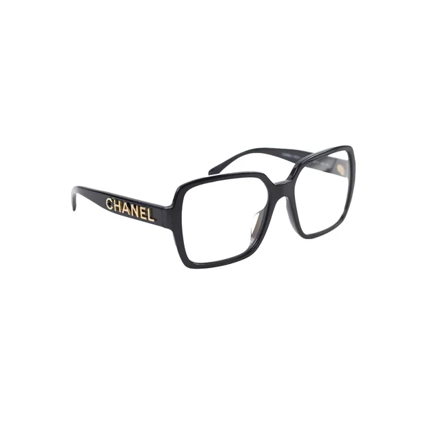 Square Acetate Black Glasses with Chanel Logo (non-prescription lenses) in Black from The Purse Affair