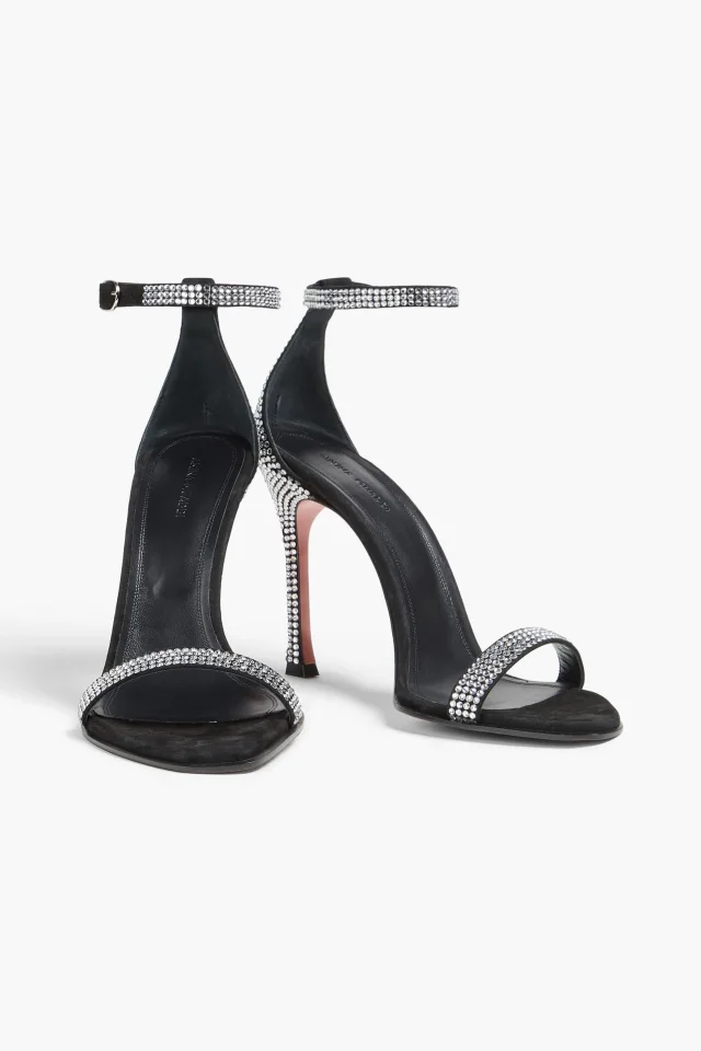 Amina Muaddi Kim Crystal-Embellished Suede Sandals in Black, photo 2 of 4 from THE OUTNET