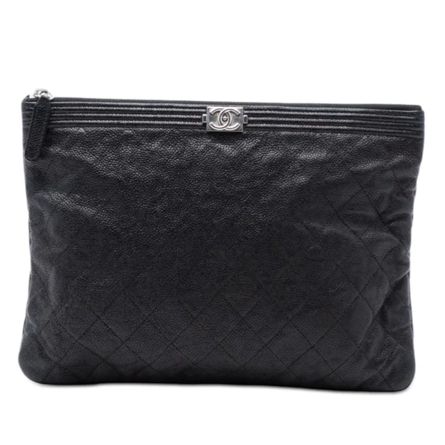 Black Chanel Medium Quilted Caviar Boy O Case Clutch in Black Caviar leather from Designer Revival