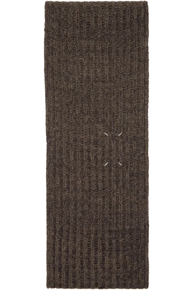 Maison Margiela Brown Rib-Knit Scarf, photo 3 of 4 from SSENSE