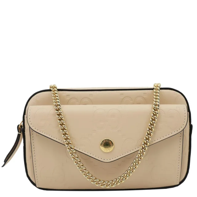 Gucci Gilbert Mini Monogram Calfskin Leather Crossbody Bag Beige 781554 in Beige Calfskin from Dallas Designer Handbags