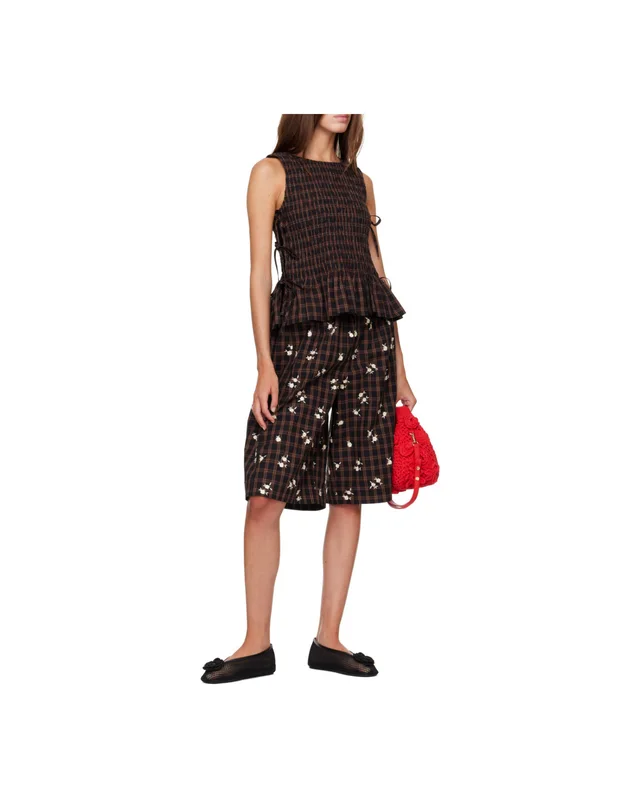 Ganni Smocked Check Lace-Up Top, photo 4 of 8 from SENSER