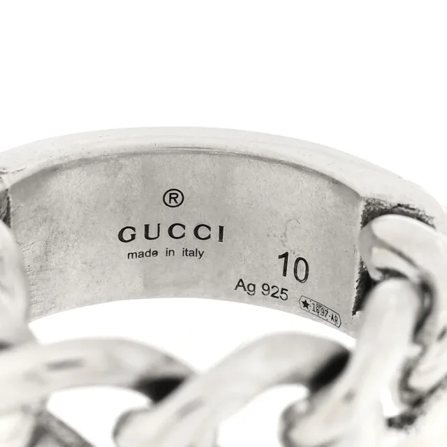 Gucci Sterling Silver Enamel Logo Chain Ring 49 4.75 Turquoise in Blue Resin from FASHIONPHILE, photo 4 of 4