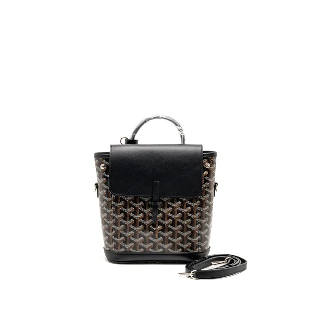 Goyard Mini Alpin backpack goyardline canvas / calfskin black SHW in Black Calfskin from EMIER