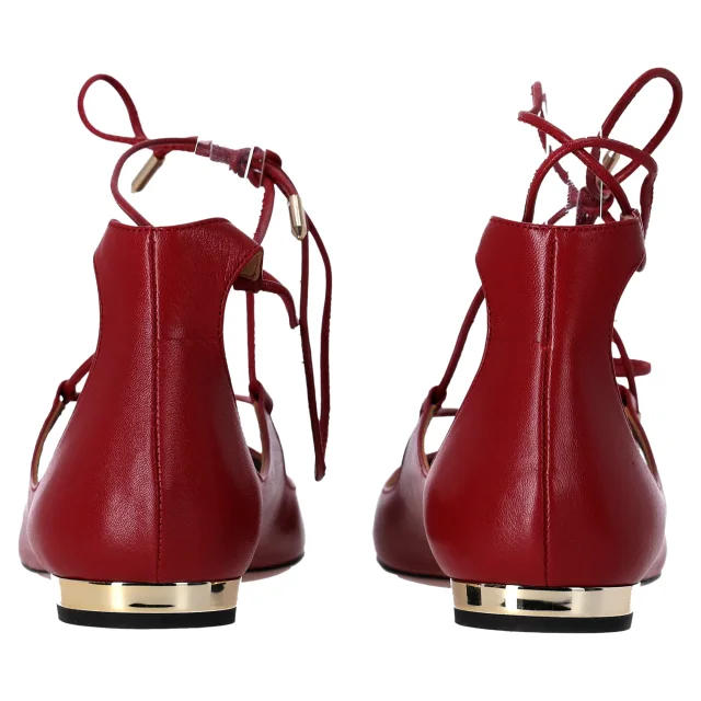 Aquazzura Christhy Lace-Up Ballet Flats in Red Leather in Red, photo 4 of 6 from ShopSimon