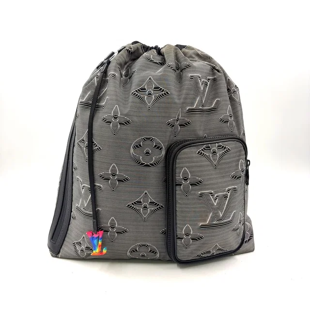 Louis Vuitton Drawstring Leather Nylon Black White Backpack in Black Nylon from The Reluxe