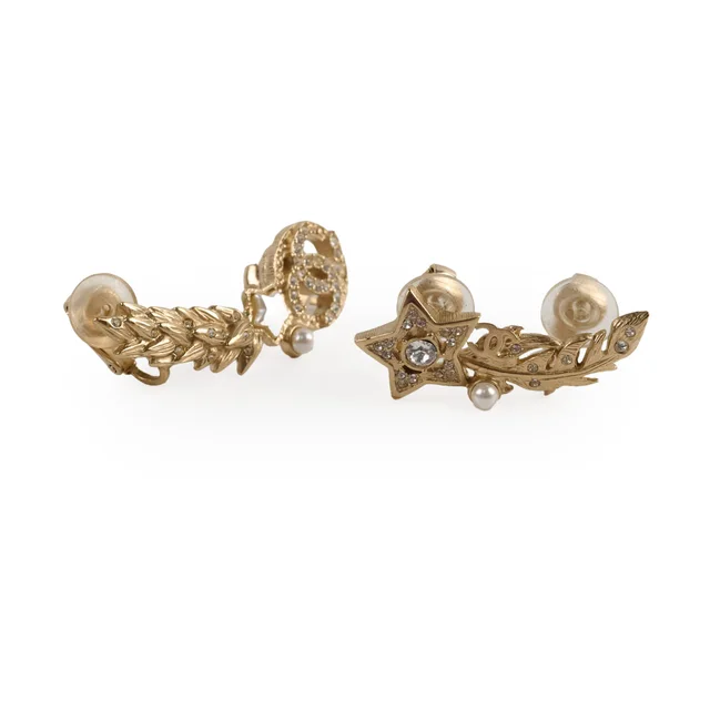 Chanel Plated Strass & Faux Pearl CC Earcuff Clip On Earrings from The Purse Affair