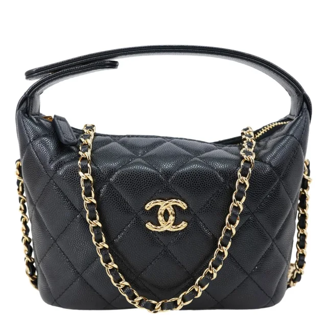 Chanel CC Caviar Leather Clutch with Chain Hobo Bag Black in Black Caviar leather from Dallas Designer Handbags