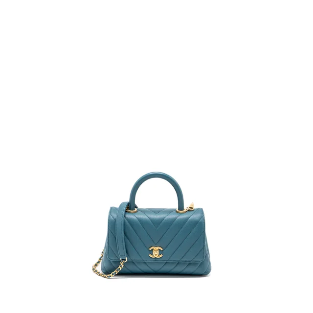 Chanel Small Coco Handle Chevron Caviar Green Brushed GHW in Green Caviar leather from EMIER
