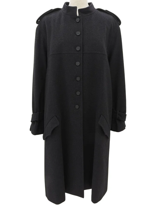 Chanel 2005 CC Mark Button Long Coat #42 Charcoal Gray in Grey Wool from VINTAGE QOO TOKYO