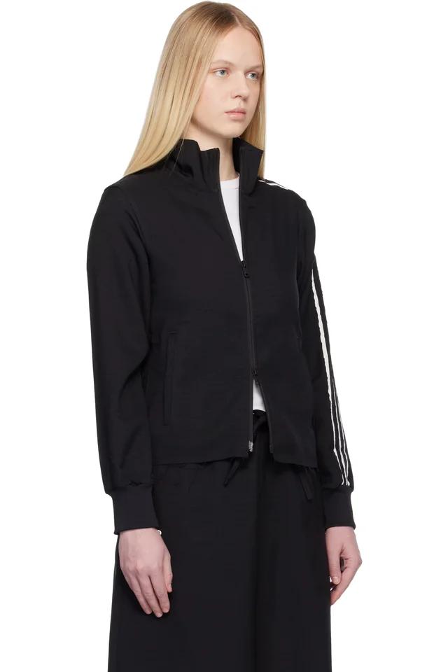 Y-3 Black Sport Uniform Raw Cut 3 Stripes Track Jacket, photo 2 of 5 from SSENSE