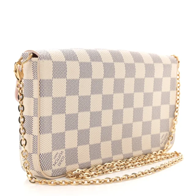 Louis Vuitton Damier Azur Pochette Felicie Chain Wallet Rose Ballerine in Pink Coated canvas from FASHIONPHILE, photo 4 of 12