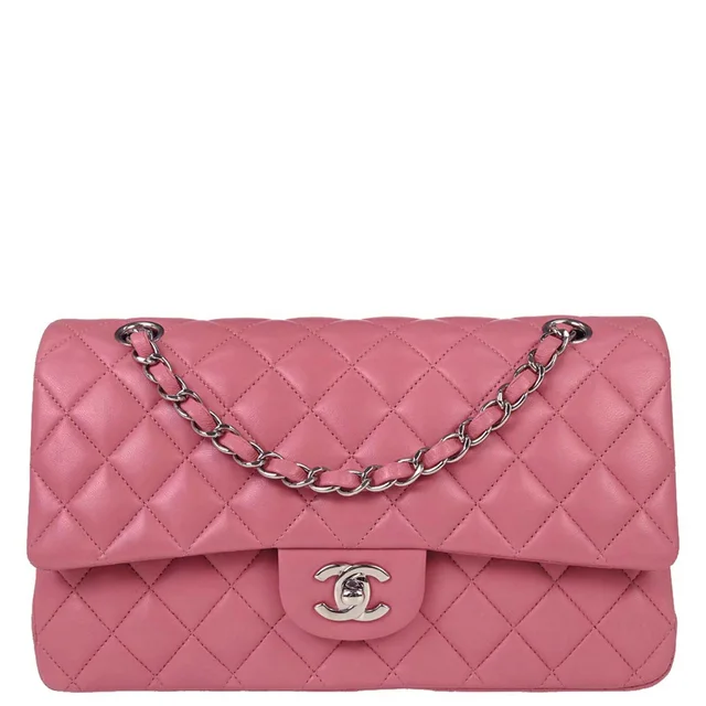 Chanel 2013-2014 Pink Lambskin Medium Classic Double Flap Shoulder Bag in Pink Lambskin from AMORE Vintage Tokyo