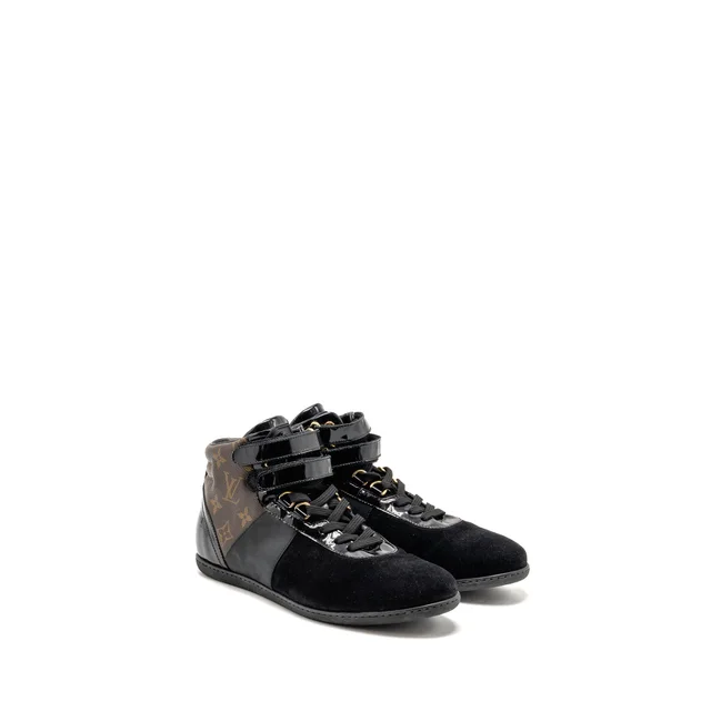 Louis Vuitton Size 38.5 Move UP Sneakers Monogram Canvas/ Suede/ Patent Black GHW in Black Patent leather from EMIER