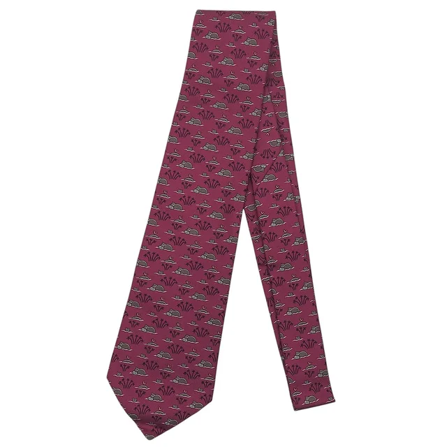 Hermès Hippopotamus Motif Necktie Purple in Purple Silk from VINTAGE QOO TOKYO