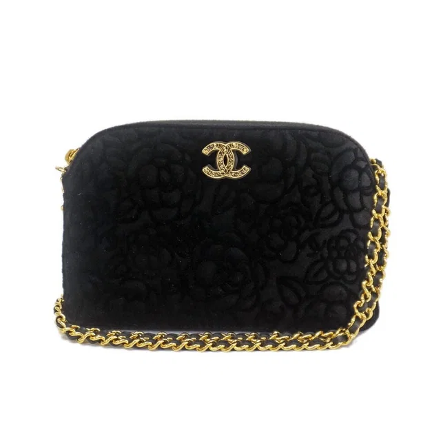 Chanel 25A 25 Camellia Clutch Shoulder Bag CC Logo Velvet Gold Hardware in Velvet from The Reluxe