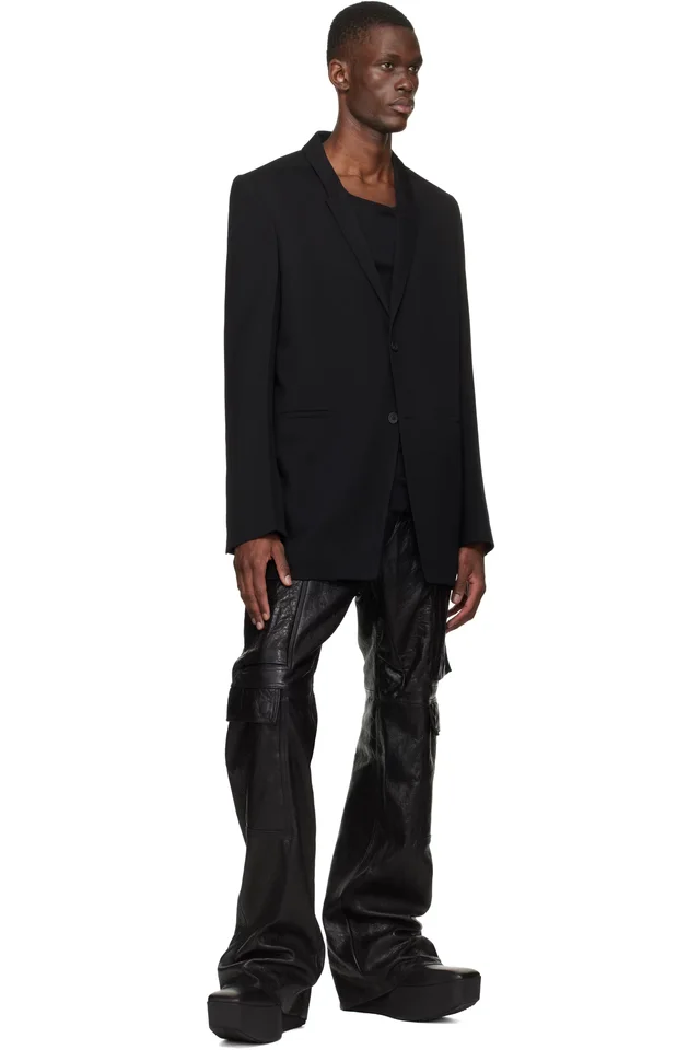 Rick Owens Black Temple Geth Leather Cargo Pants, photo 4 of 4 from SSENSE