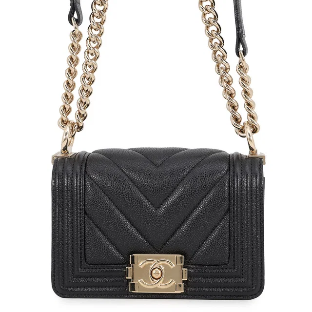 Boy Chanel Mini Chevron ChainShoulder Bag BlackA67364 Caviar Leather Size Mini in Caviar leather from GALLERY RARE