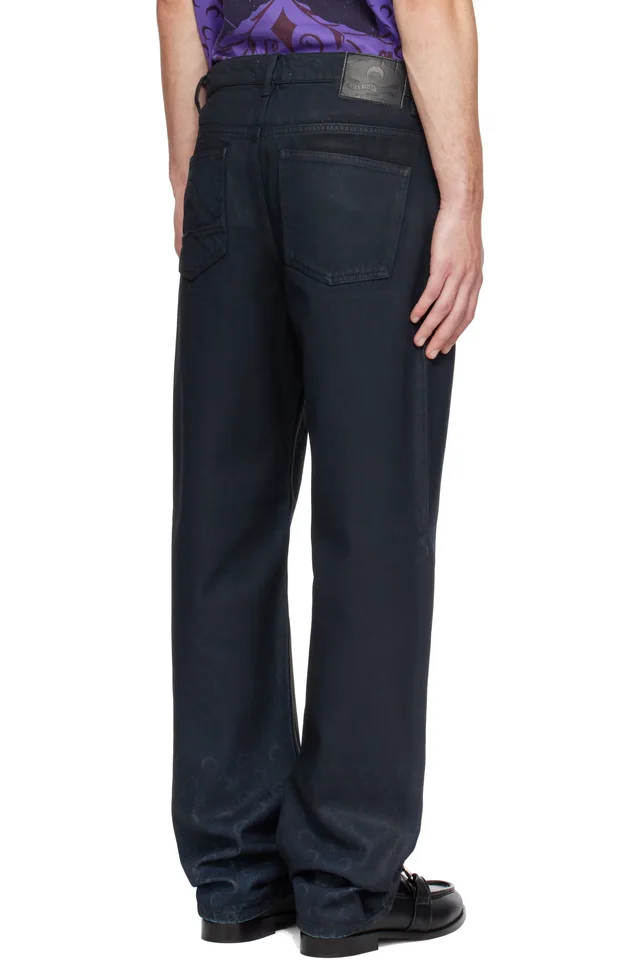 Marine Serre Black Moon Waxed Denim Straight Jeans, photo 3 of 4 from SSENSE