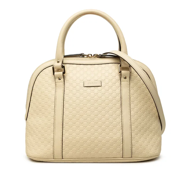 White Gucci Medium Microguccissima Dome Satchel in White Leather from Designer Revival