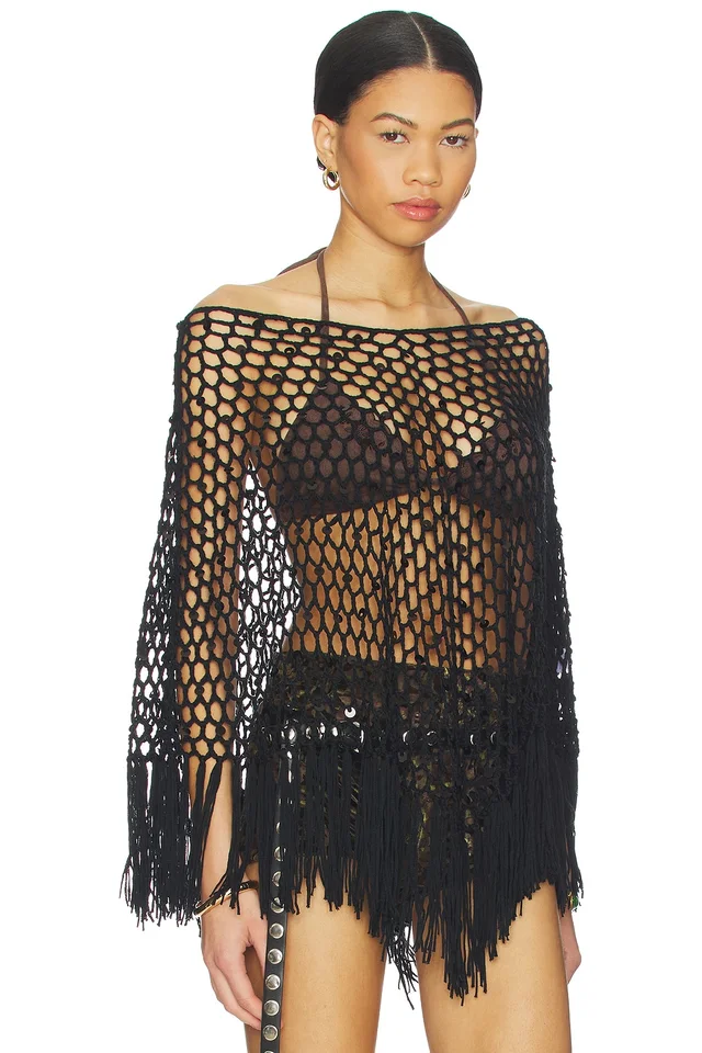 MORE TO COME Loren Knit Poncho in Black, photo 3 of 6 from REVOLVE (Canada)
