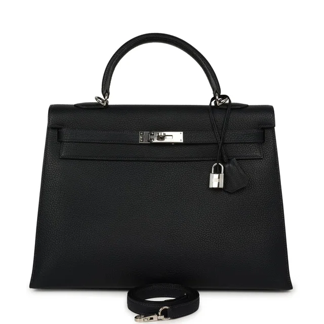 Hermès Vintage Kelly Sellier 35 Bleu Indigo Fjord Palladium Hardware in Blue Goatskin from Madison Avenue Couture