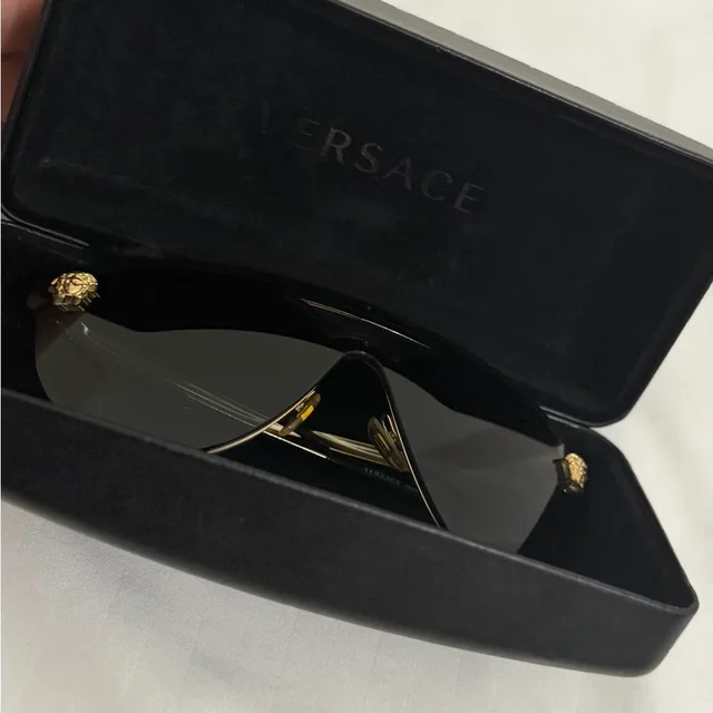 Versace Black Shield Sunglasses With Gold Medusa Details Mo. 2161 in black|gold from Poshmark