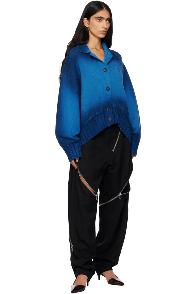 The Attico Blue Sprayed Wool Cashmere Cardigan, photo 4 of 4 from SSENSE