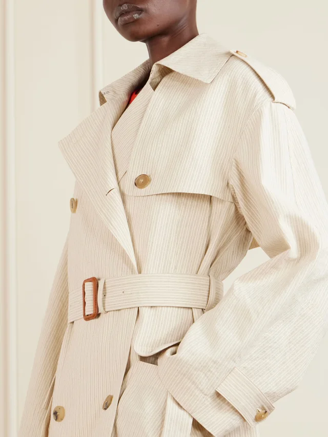 DRIES VAN NOTEN Double-breasted belted striped cotton-blend trench coat in ivory 74% Cotton 26% Paper Yarn, photo 5 of 5 from NET-A-PORTER (Canada)