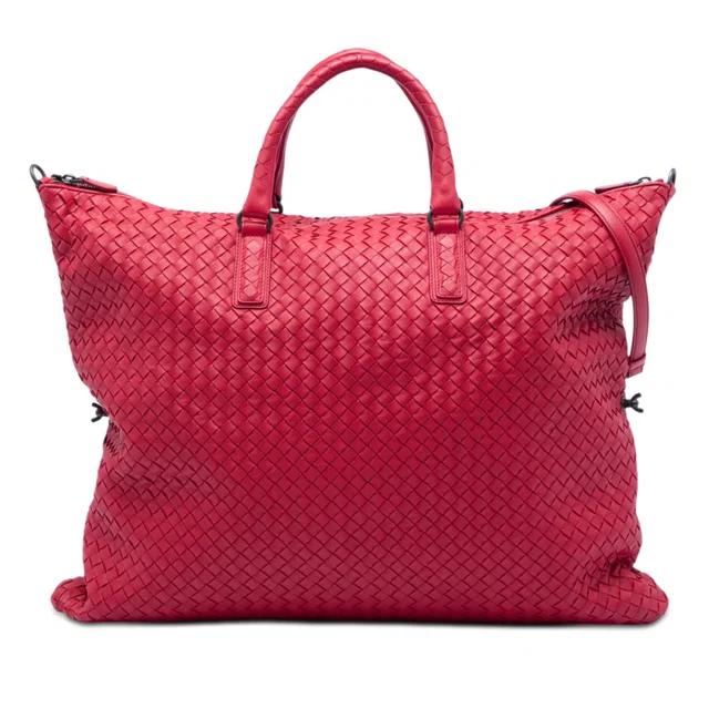 Red Bottega Veneta Maxi Nappa Intrecciato Convertible Tote Travel Bag in Red Nappa leather from Designer Revival