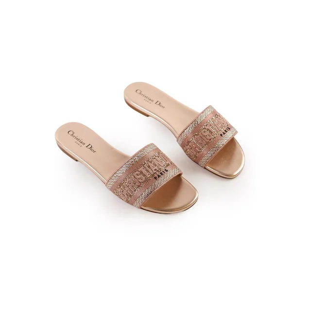 Dior Dway Slide Sandals Rose Gold in Pink Calfskin from The Purse Affair