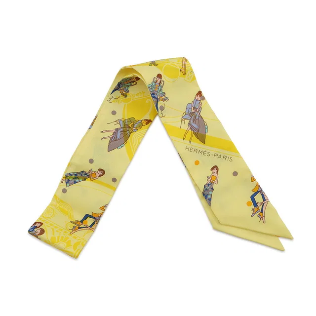 Hermès Twilly Ex-Libris Les Parisiennes JauneSoufre/Grease Silk100% from GALLERY RARE