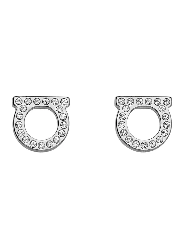 Ferragamo Rhinestone-Embellished Earrings — Silver Brass in Silver from HEWI