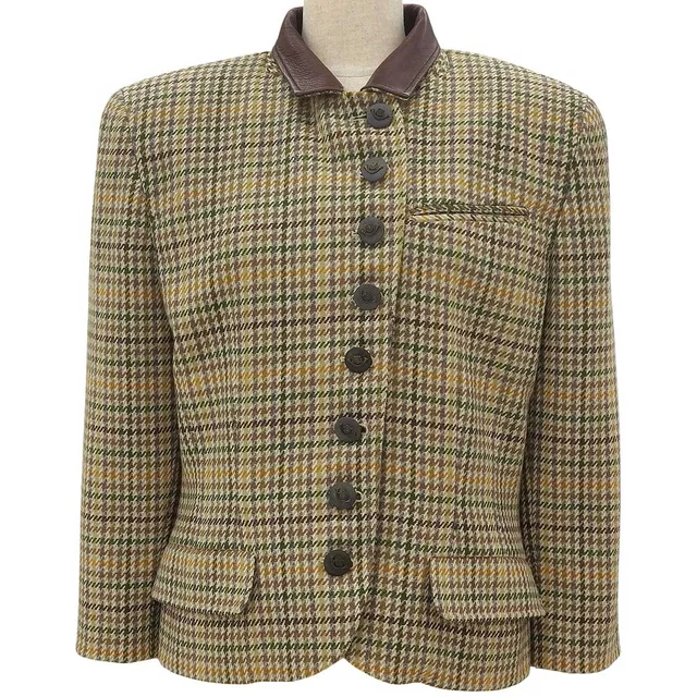 Gucci Houndstooth Pattern Trumpet Button Jacket Beige/Multi in Beige Wool from VINTAGE QOO TOKYO