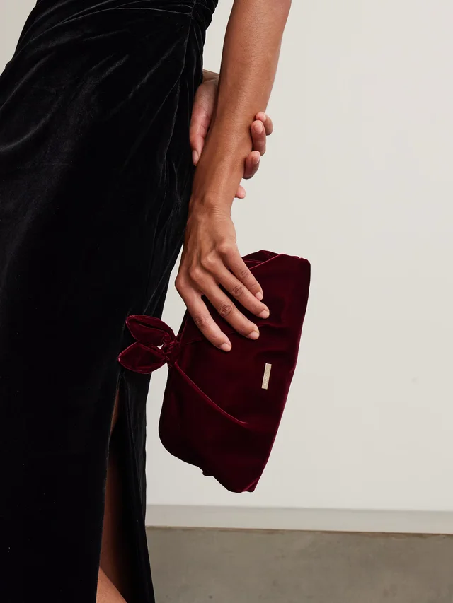 AQUAZZURA Bow Tie pleated velvet clutch in Red, photo 2 of 2 from NET-A-PORTER (Canada)