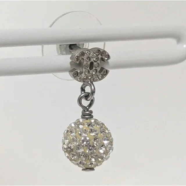 Chanel Single Earring CC Logo Silver Mirror Ball Rhinestone in Silver from The Reluxe